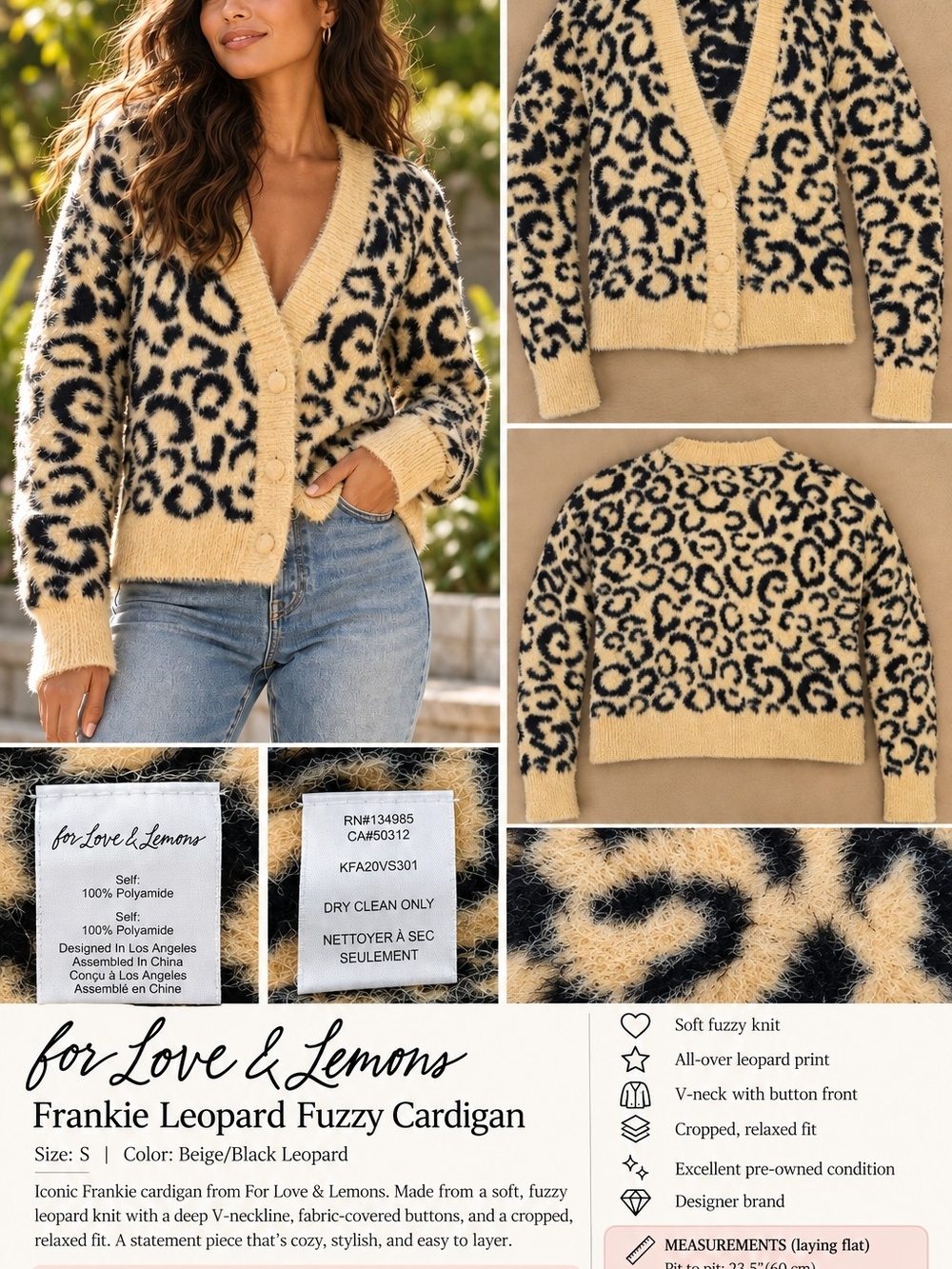 For Love And Lemons Frankie Leopard Fuzzy Cardigan - Beige/Black